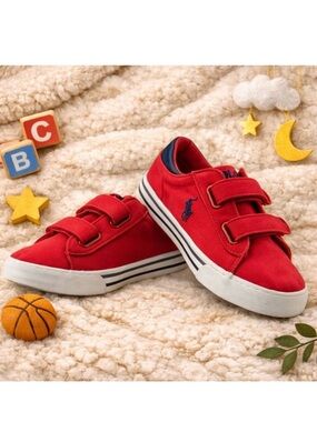 Polo Ralph Lauren Kids Red Velcro Sneakers | Size EU 33 (US 2.5) Spring